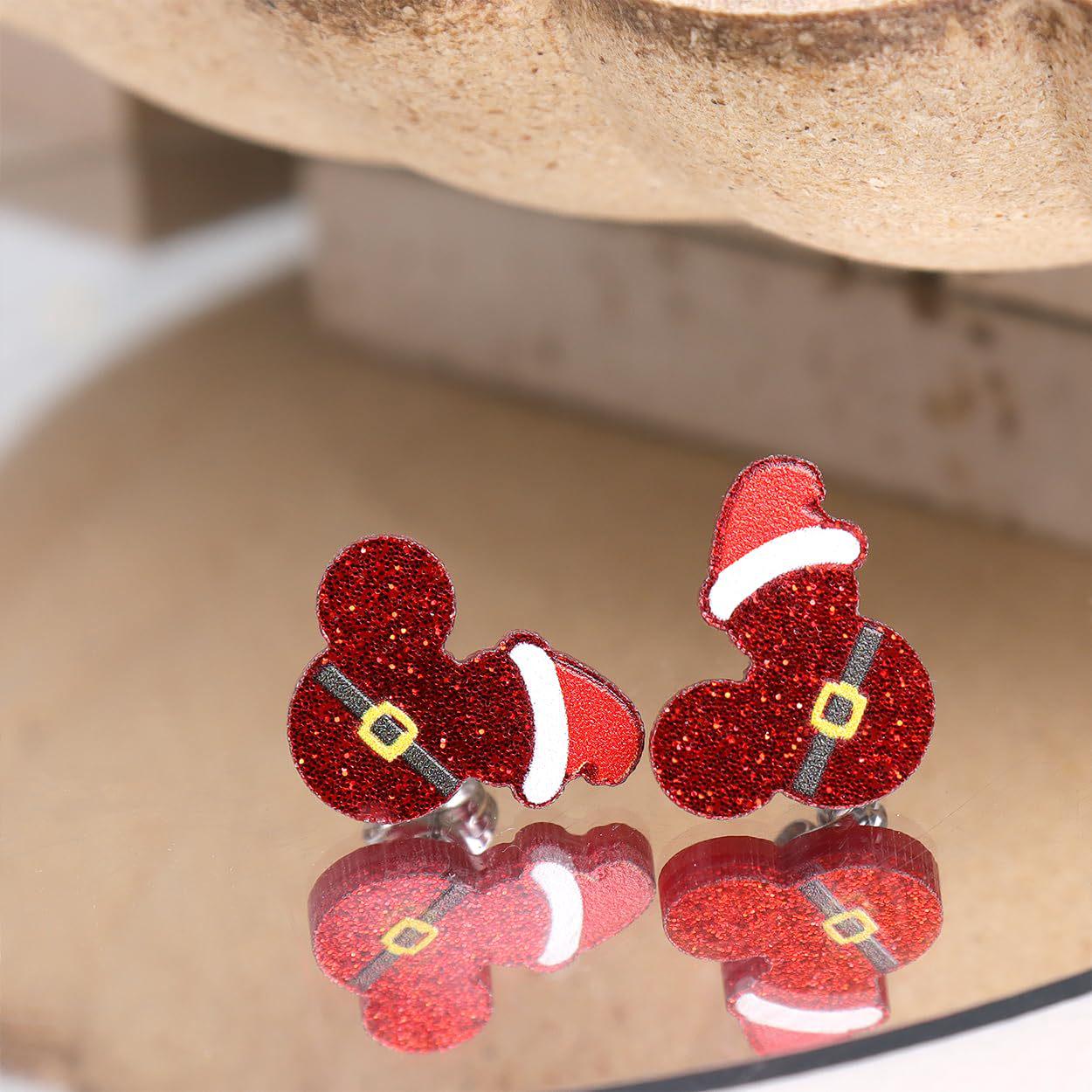 Трансграничные акриловые праздничные серьги с Микки: Дизайн рождественской шапки, простой и универсальный.
