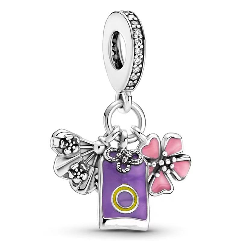 Purple Cute Animal Heart Charm Beads Dangle Original Snake Fit Silver Bracelet Necklace Beads For Diy Jewelry Women Gift