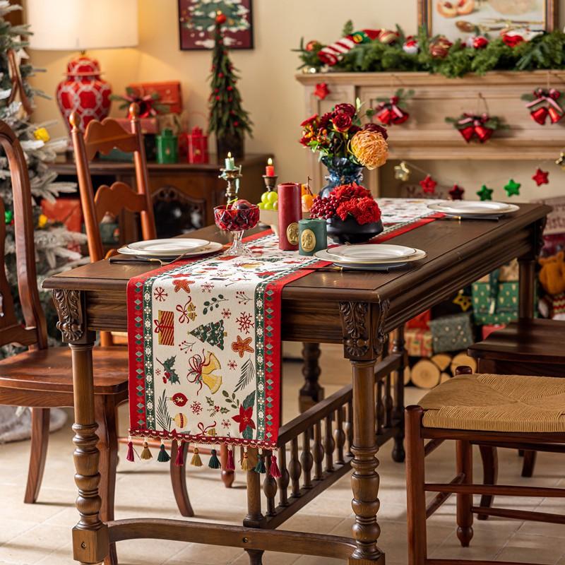 Christmas Tree Table Runner Tassel Home Decor Tablecloth Bed End Scarf