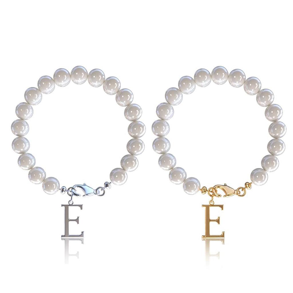 Letter Bracelet Set Stainless Steel Letter Pendant Pearl Beaded Lobster Buckle Cup Pendant Pearl Set Bracelet
