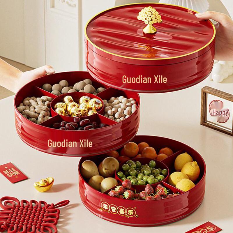 Трехуровневая тарелка для закусок, конфет и фруктов на Новый год