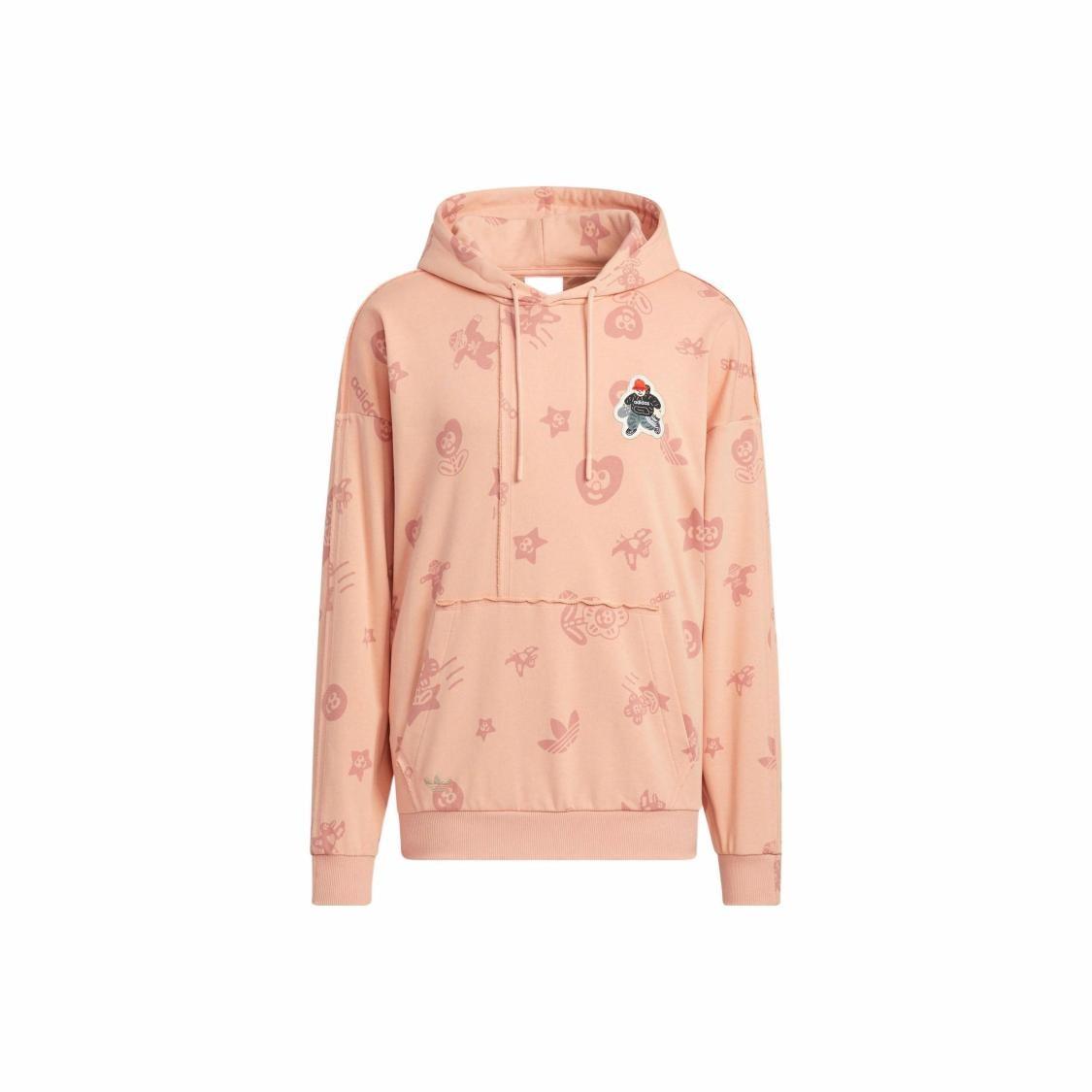 adidas Cartoon Graphic Kangaroo Pocket Pullover Hoodie for Men, Red and Pink HR3464 S