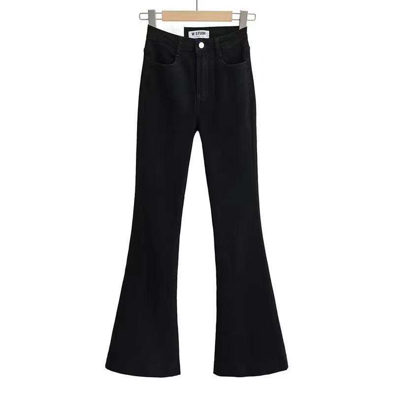 

Корейские пикантные джинсы клеш с высокой посадкой: Эластичные облегающие брюки скинни на весну/осень 2024 Large чёрный