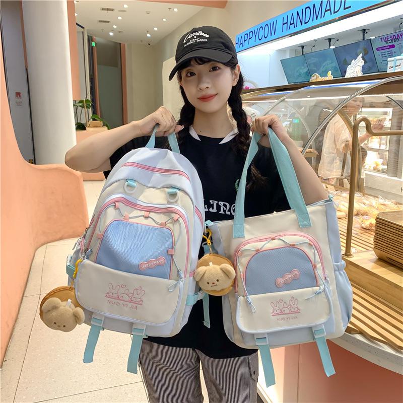 Students Cute Junior High School Students Portable Messenger Bag Large Capacity Casual Color Contrast Class Backpack Travel Bag