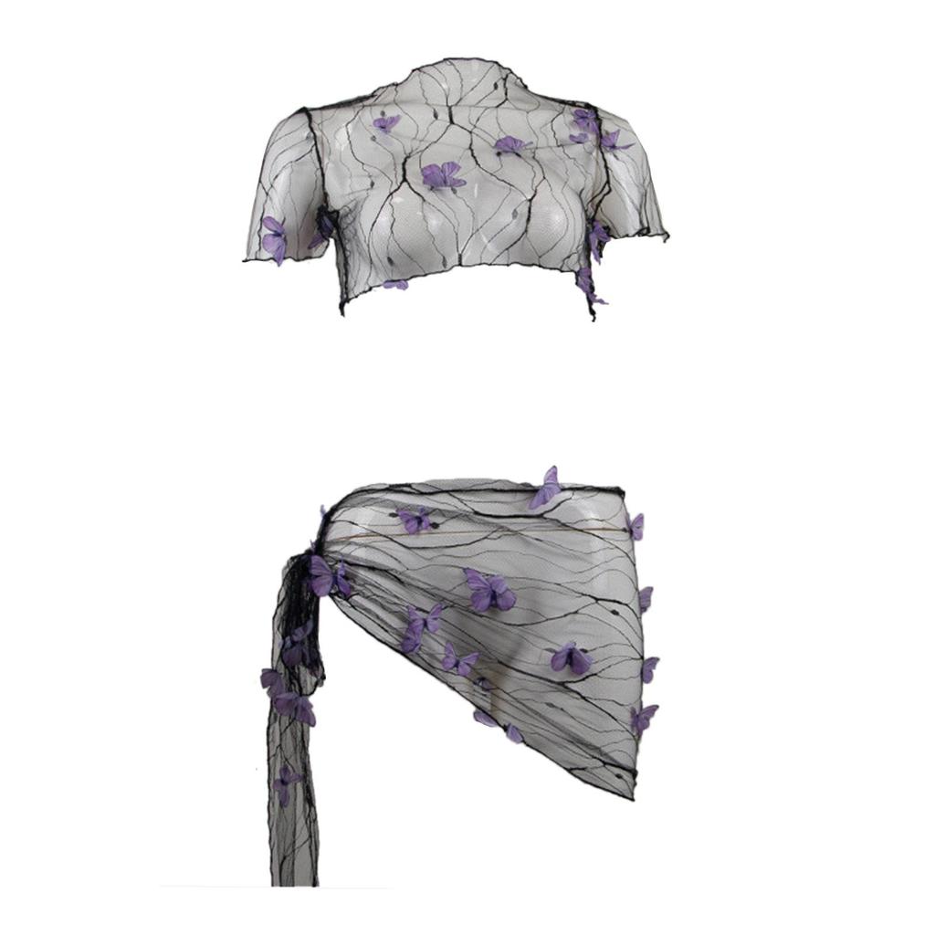 Dámská souprava zahalování do bikin Síťovina Průsvitná Trojrozměrná ozdoba motýla