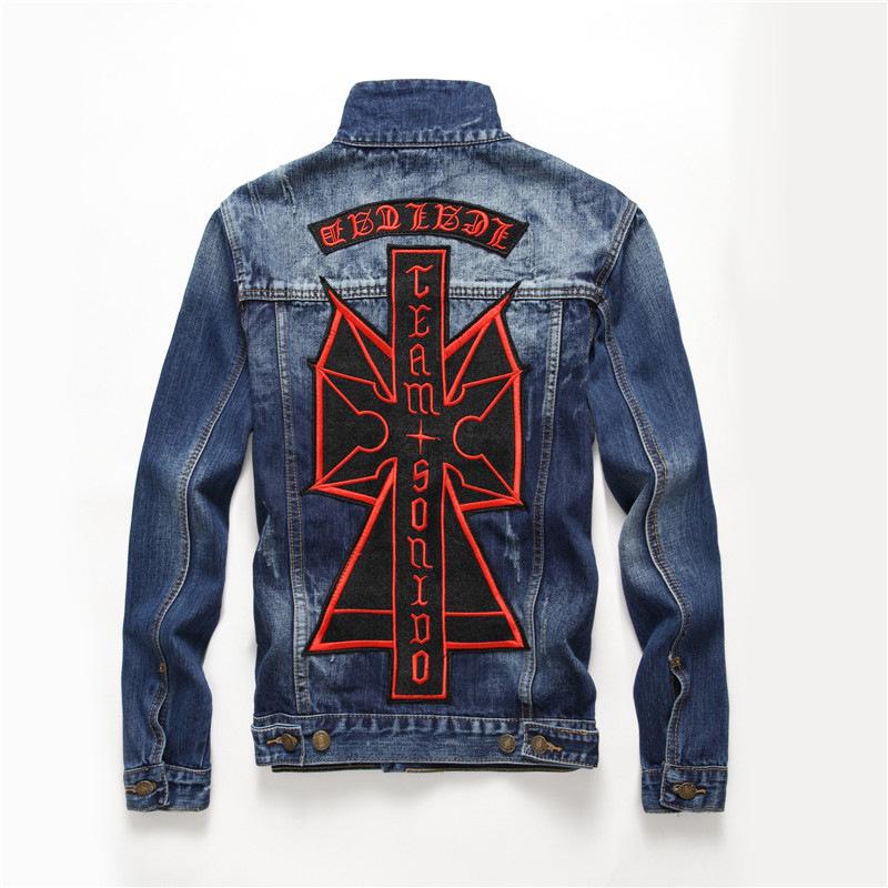 Buy New Men Slim Lapel Denim Jacket Red 