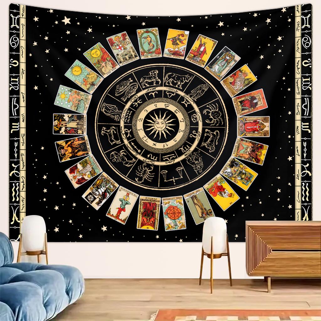 1pc Tarot Card Tapestry, Twelve Constellations Tapestry, Sun Moon Starry Sky Tapestry, Altar Witchcraft Divination Set Tapestry