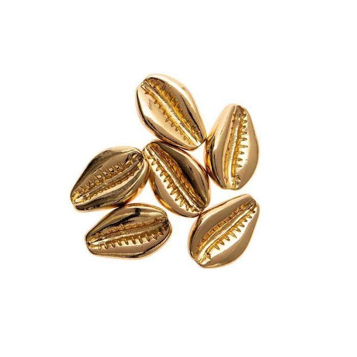 6 Perles - Coquillages or - 2 perforations