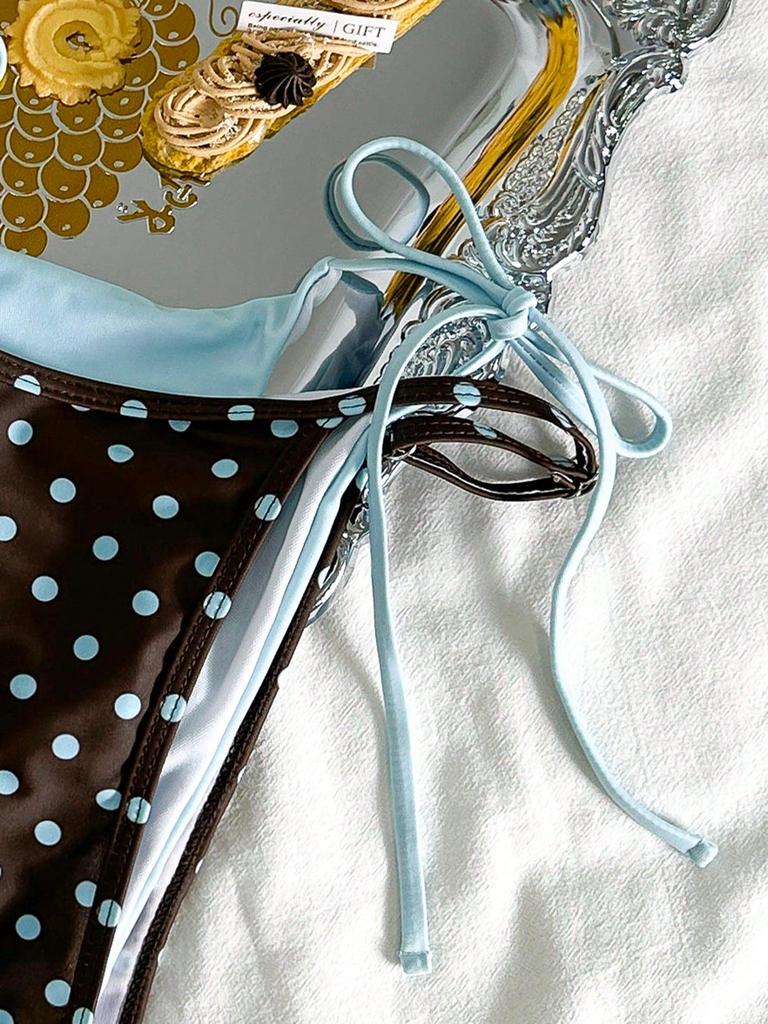 Slim Polka Dot Color Block Open-Back Bandage Bikini