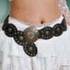 Comfortable Round Disk Waist Belt For Women PU Leather Strap With Ethnic Motifs Everyday Wear