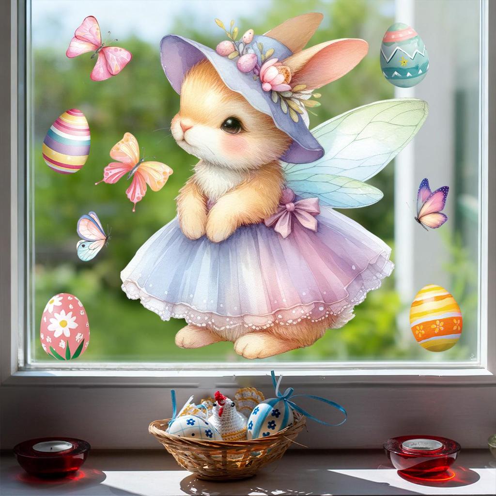 Easter Bunny & Chicks Colorful Window Stickers - Static Cling Decorations