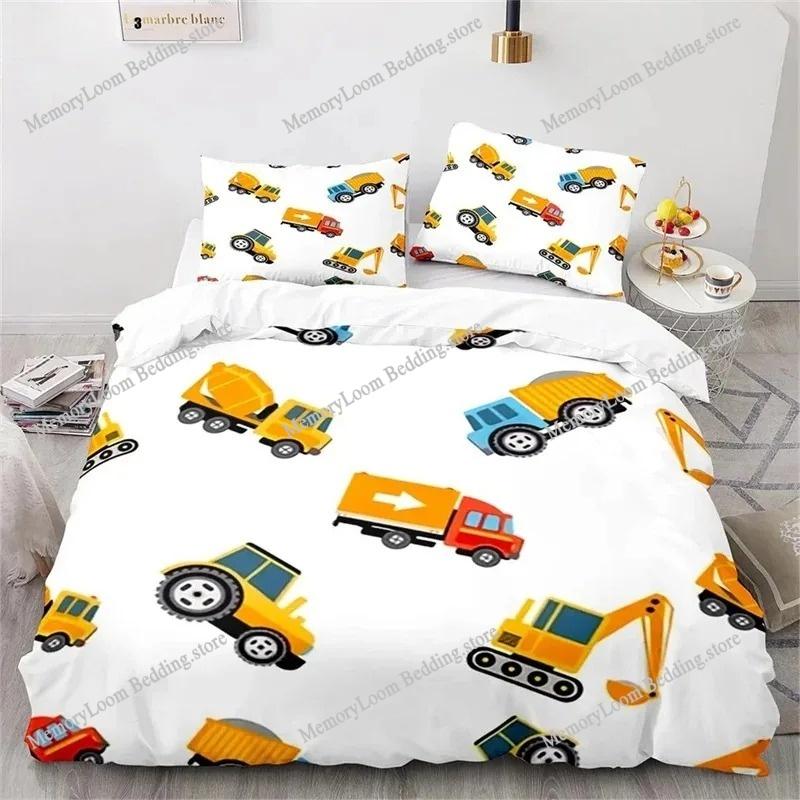 Bouwvoertuig Graafmachine Dekbedovertrek Set King Queen Volledige Maat Polyester Beddengoed Set Voor Kinderen Jongens Meisjes Dekbedovertrek