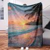 A Beach with Palm Trees And Sunset In The Background - Themed Blanket - Comfortable Flannel Fabric Hypoallergenic Suitable for All