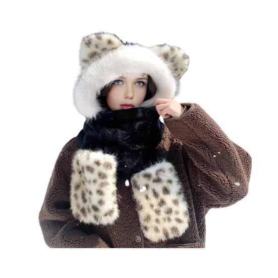 3 in 1 Winter Scarf Hat Knitted Windproof Warm Elastic Tiger Pattern Thermal Hat