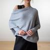 Women's Off-Shoulder Sweater Round Neck Long Batwing Sleeve Solid Color Knit Pullover