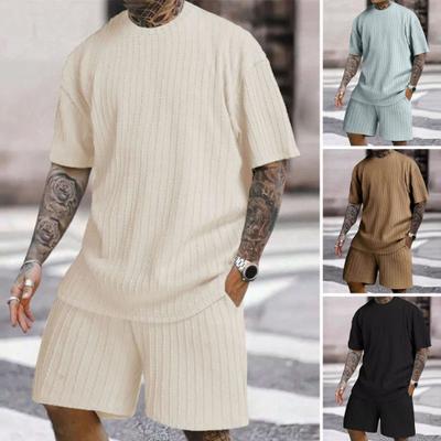 2Pcs/Set Men Sports Suit O-Neck Short Sleeve T-shirt Elastic Waist Wide Leg