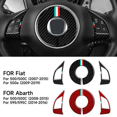 For Fiat Abarth 500 500C 500e 595 595C 2007-, Steering Wheel Button Panel Carbon Fiber Interior Sticker Car Trim Accessories