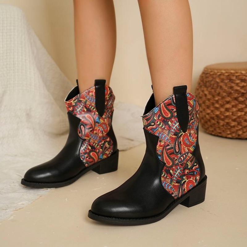 Plus size printed platform knight boots for autumn and winter new pointed toe women's boots