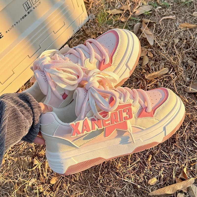 

Нишевые кеды на толстой подошве в гонконгском стиле, женские, трендовые, универсальные, повседневные, спортивные, маленькие белые туфли, новинка весны 2024 40 розовый