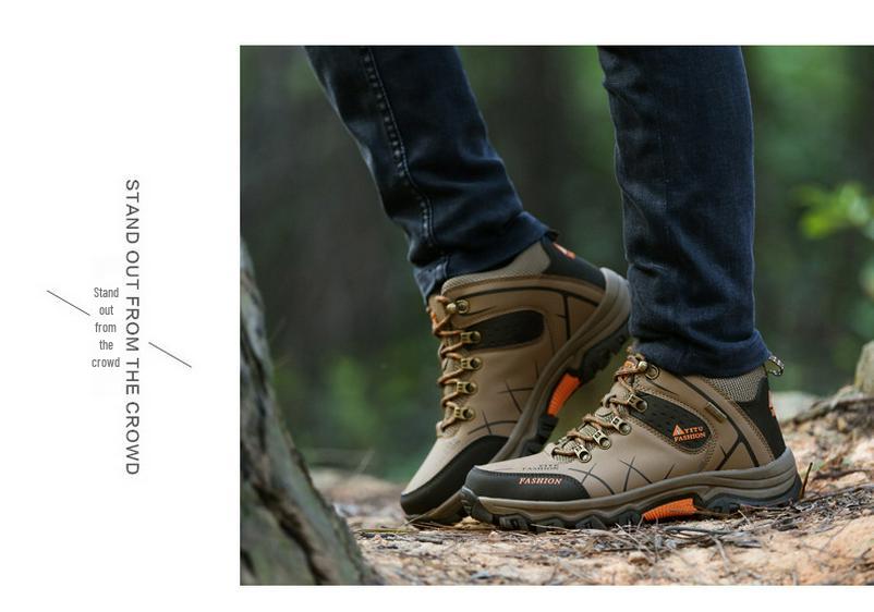 2025 Fall/Winter Plus Velvet Men's High-Top Hiking Shoes, Non-Slip, Wear-Resistant, Large Size, Cotton, Outdoor