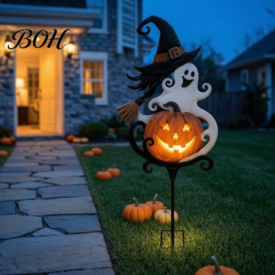 Metal Witch Yard Decor Halloween Garden Stake, Pumpkin Rust-Proof Outdoor Spooky Art Decoration for Lawn Patio Porch Pathway, Gift Gardener Holiday