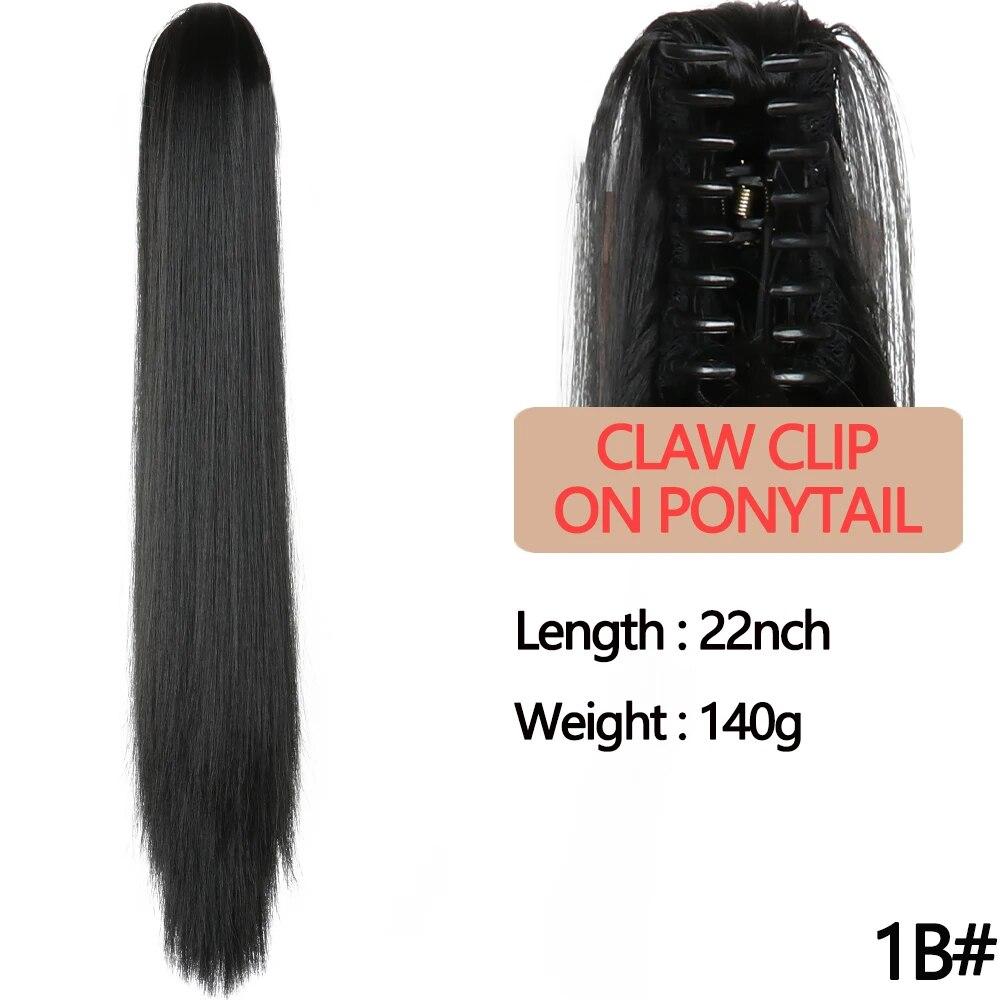 

Синтетический длинный прямой хвост длиной 22 дюйма, зачесанный в хвостик для наращивания волос, черный блондин подходит для женщин. 1B