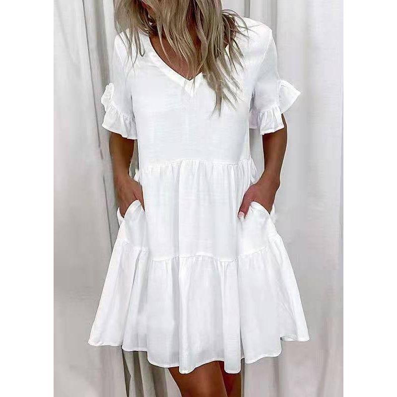 

V-neck Printed Large Swing Dress for Women V Collar Print Large Swing Dress SKU-01 M