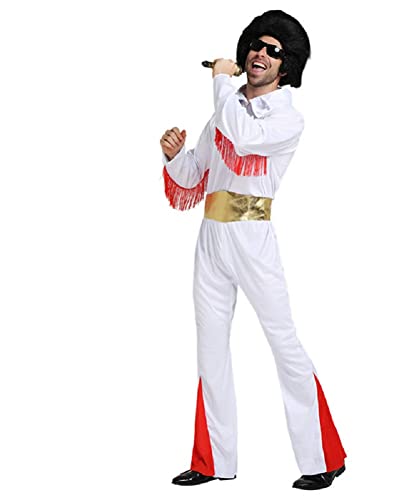 Youngfull Elvis Presley Cosplay Costume, Jumpsuit, Wig, and Gold Belt, 3-Piece Set, Halloween Costume for Adult Men, Featuring the International Star