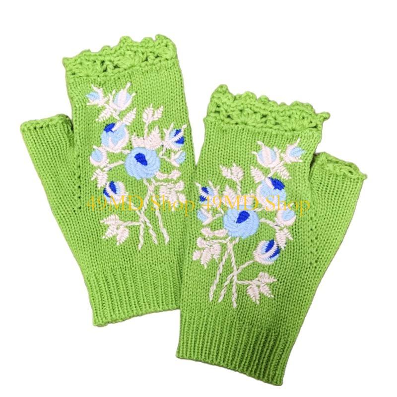 49MD 2x19cm Comfortable Knitting Gloves with Embroidery for Women Warm Gloves
