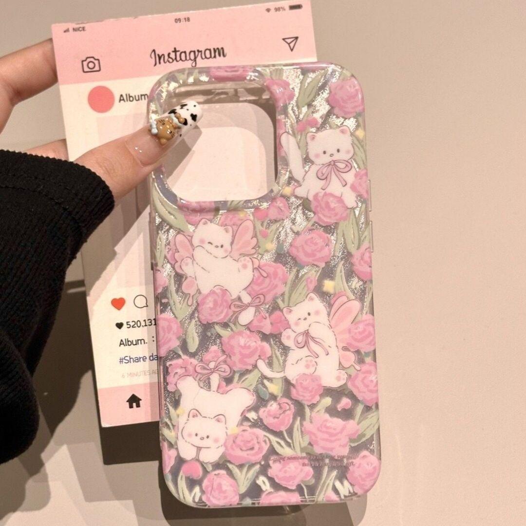 

Cartoon Flower Cat for Apple 16promax Creative Mobile Phone Case 15pro Glacier Pattern 14 Fun 13 For Apple 6