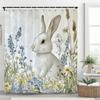 Easter Bunny Shower Curtain, Rustic, Cute, Eggs, Flowers Bathroom Decorative Curtain, Printed Fabric Shower Curtain With Hooks