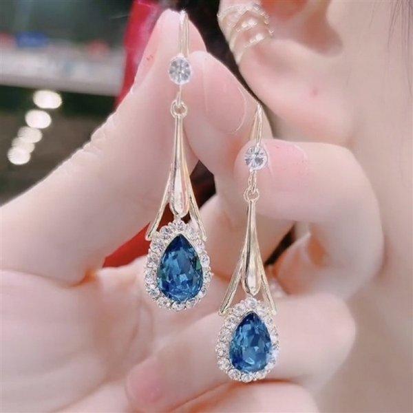 

New Light Luxury Black Crystal Drop-shaped Pendant Earrings for Women Shiny Rhinestone Water Drop Earring Party Jewelry Gift