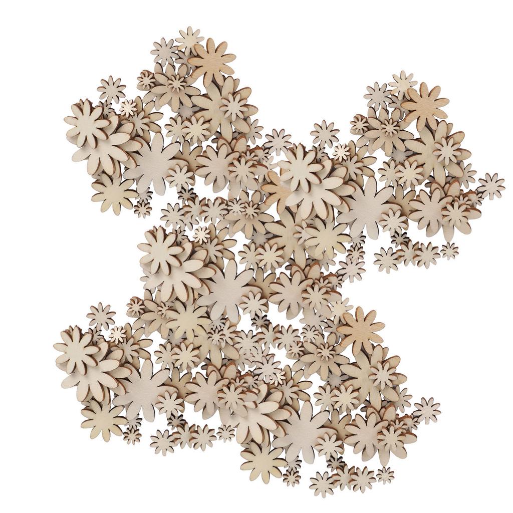 250Pcs Flower Wooden Embellishments DIY Non Porous Ornaments Cutouts Craft Decorations