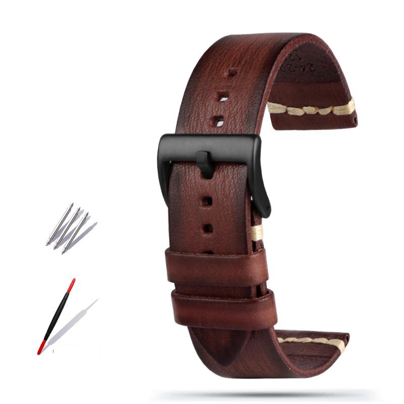 Watchband Vintage Genuine Leather Watchbands 20mm 22mm 24mm Black Dark Brown Men Cowhide Watch Band For Panerai for SEIKO