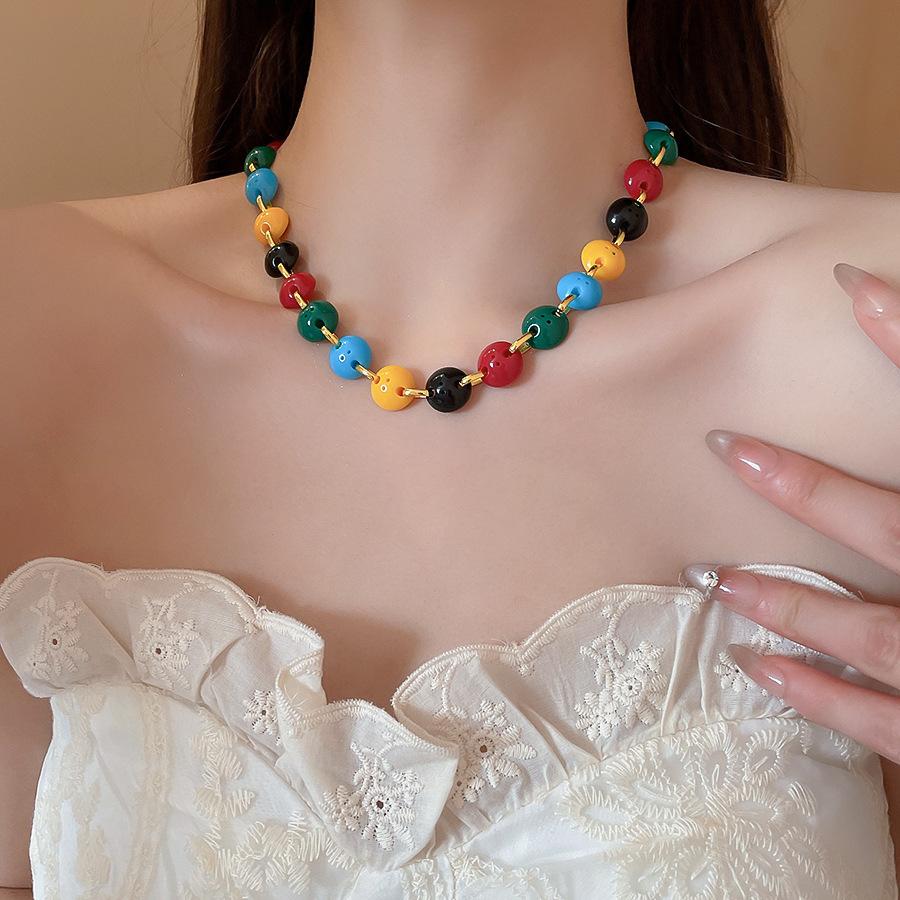Summer Color Stars Beaded Pendant Necklace Female Sweet Small Fresh Clavicle Chain Vacation Style Niche Versatile Necklace