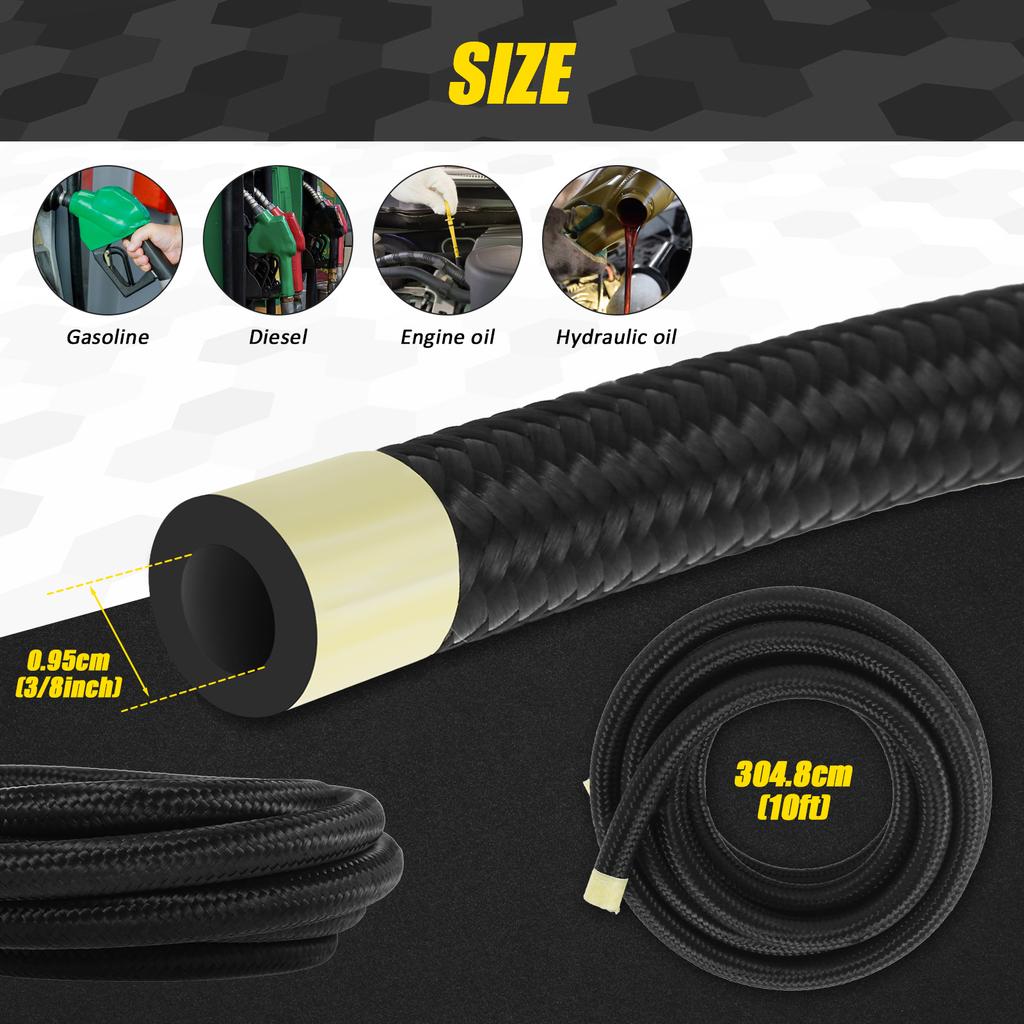 6AN Fuel Line Hose Stainless Steel Nylon Braided Rubber Hose 3/8 Inch Anti Corrosion CPE Fuel Hose for Transmission Lines