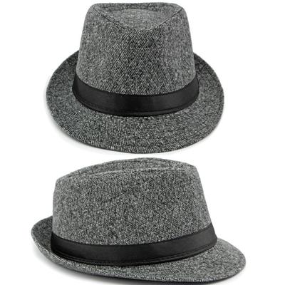 Wollfilz Fedora Herbst Winter Hüte für Mittelalte und Ältere Herren Britische Jazzhüte Herrenhüte Zylinder Geometrische Partykappe