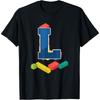 T-shirt Lettre L Maître Bâtisseur Alphabet Nom de Famille Blocs de Construction