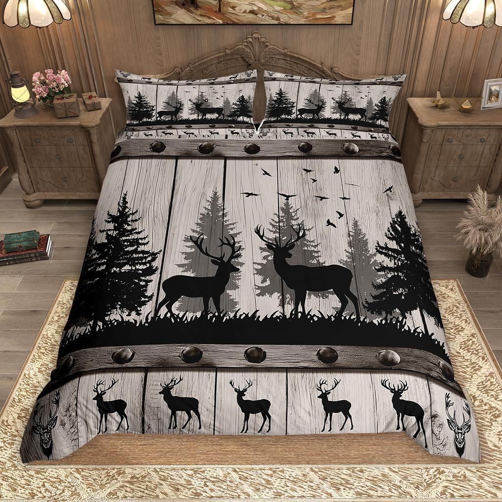 Homewish Safari Deer Bear Duvet Cover Set 2Pcs/3Pcs Woodland Jungle Animal Wildlife Bedding Set Rustic Farmhouse Bed Set
