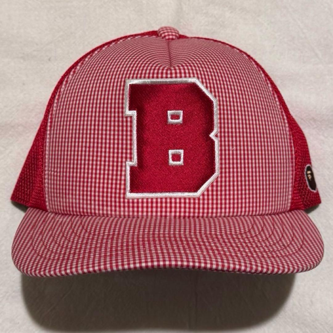 Used A BATHING APE Mesh Cap Checkered Pattern Red