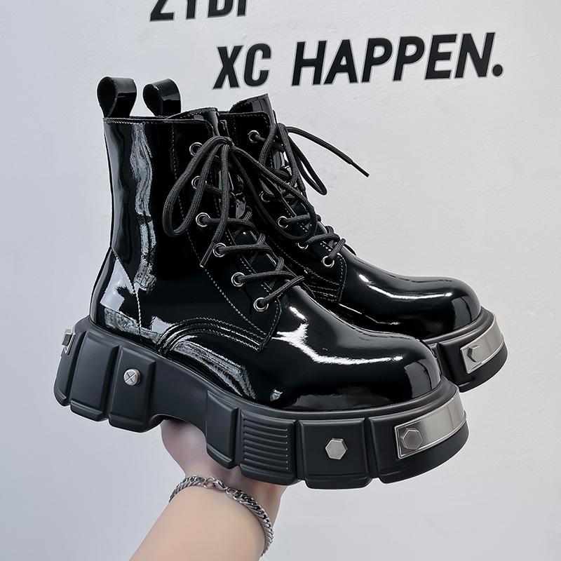 2024 new men's Martin boots British style thick heel platform locomotive boots round head front lace-up short boots 33988-A