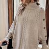 casual oversized turtleneck Solid irregular knitted sweater autumn winter button batwting sleeve Cape pullover sweaters women