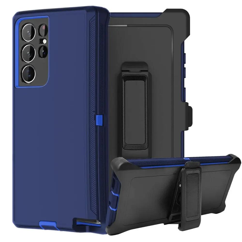 

Протиударний чохол Armor Bumper для Samsung Galaxy S24 S23 S22 Note 10 20 Ultra Shockproof Defender Case Cover із затискачем для пояса For Galaxy S24 Ultra темно-синього кольору