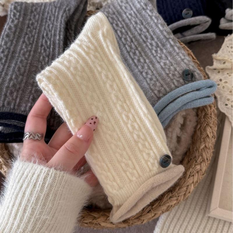 Dámské podzimní a zimní zesílené teplé pletené vlněné ponožky s barevným lemem