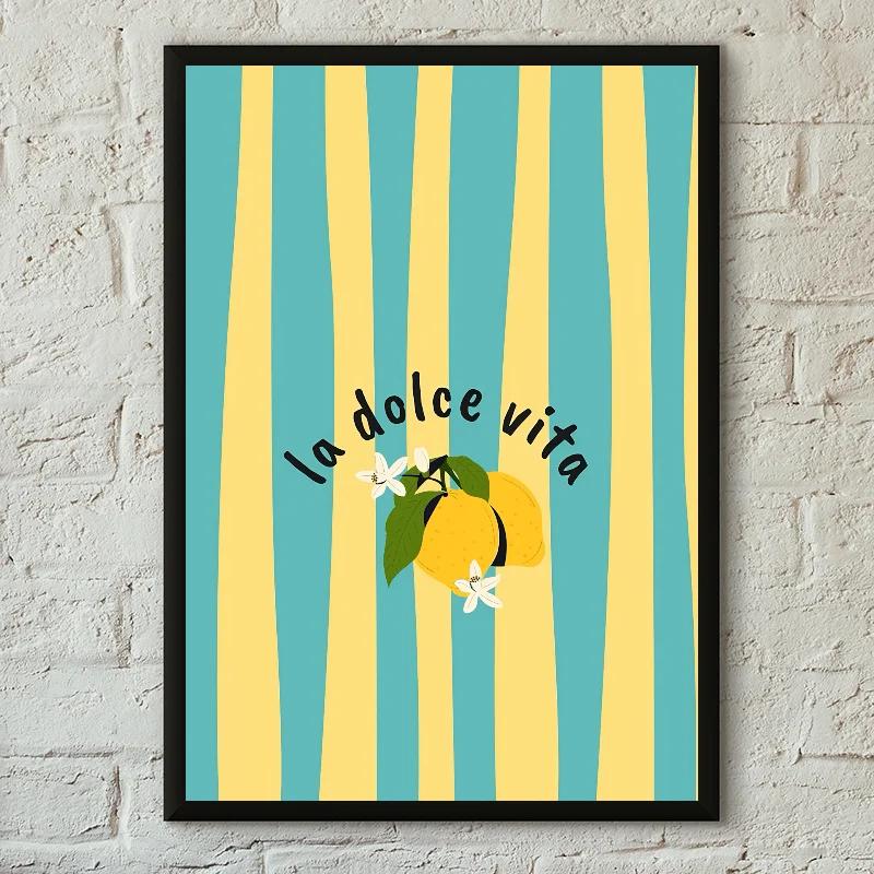 Minimalist La Dolce Vita Lemon Canvas Poster Fresh Lemon Fruit Wall Art for Modern Living Room Bedroom Bar Cafe and Home Decor