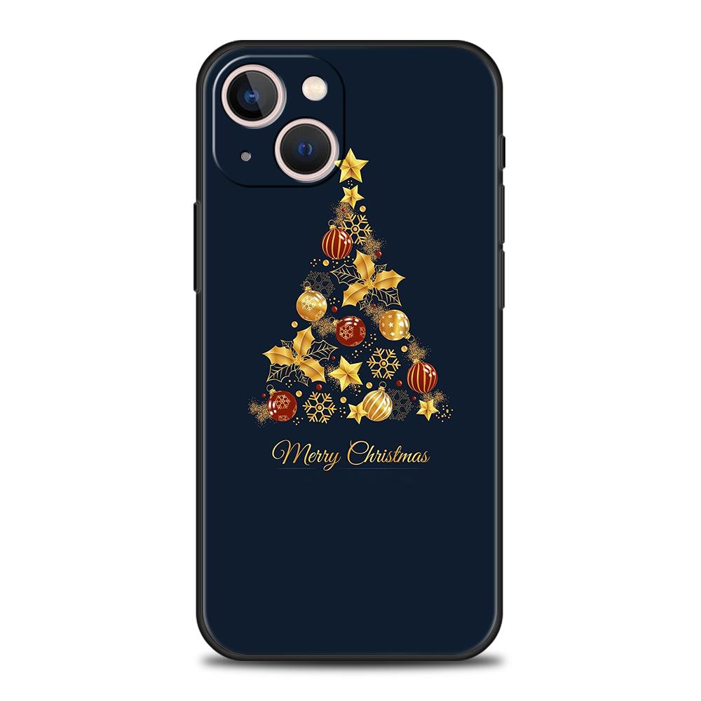 Luxury TPU Soft Phone Case For iPhone 16 11 15 14 Pro MAX 12 13 7 8 Plus X XR XS SE 2022 Black Cover Merry Christmas Tree