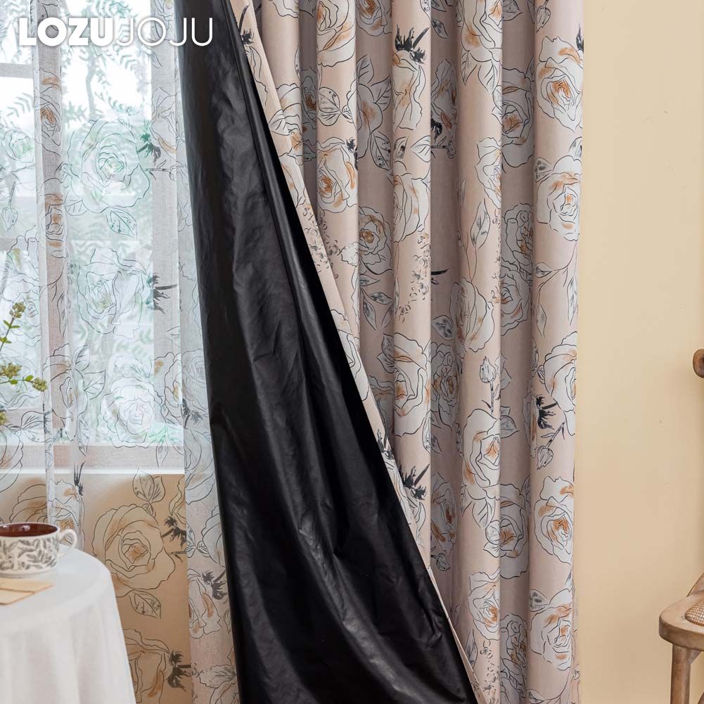 1PC LOZUJOJU French Fashionable Printed Rose Patterned Curtains Full Blackout Curtains for Bedroom Living Room Balcony Window for Home Decor