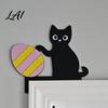 Wooden Animal Wall Art Cartoon Cat Door Frame Pendant Cute Black Corner Decorative Sticker Decoration for Photo Frames And Cabinets Funny Topper