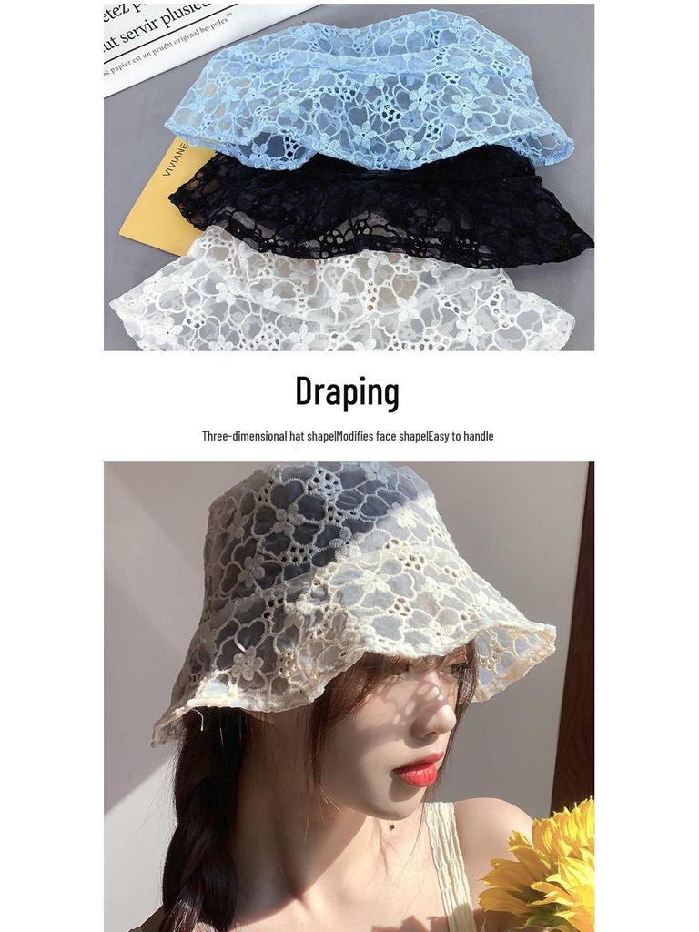 Women's Korean-Style Flower Lace Fisherman Hat with Face-Covering, Trendy Summer Sun Protection