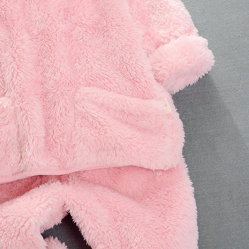 Infant Children's Suit Autumn and Winter Models Plush Suit Plush Boys and Girls Hooded Suit Two-piece Casual Sets Home Service